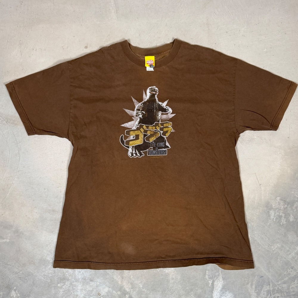 Vintage 2005 Godzilla The King of Monsters Radio Days Movie promo Shirt Brown XL